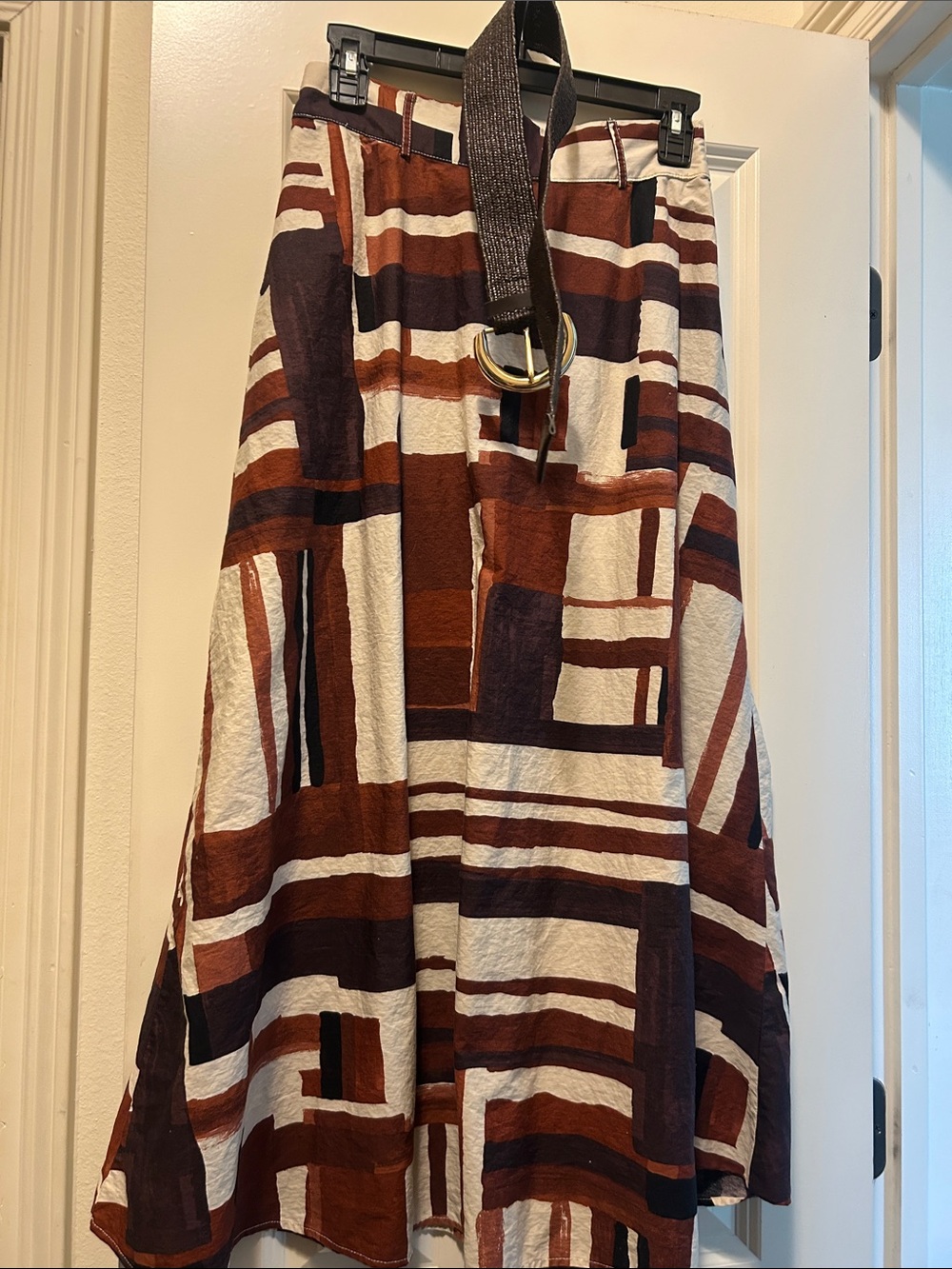 Zara Brown & Cream Abstract Maxi Skirt